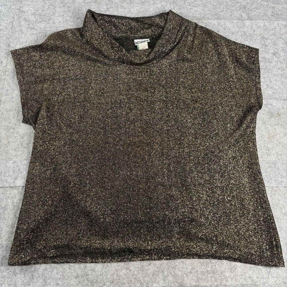 Vintage Koret Women Gold Black Metallic Lurex Cowl Neck Cap Sleeve Top USA Party